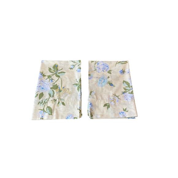 2 Vintage Wondercale Springmaid Standard Blue Floral Cabbage Roses Pillowcases - Picture 4 of 9